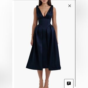 House of CB Paloma Plunge Neck Sleeveless Midi Dress- Navy